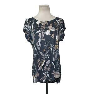 Rachel Zoe gray floral linen short sleeves top size L